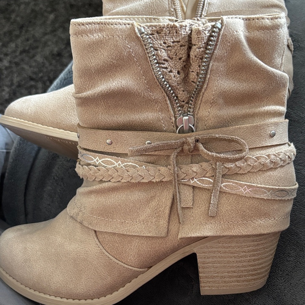 Jellypop Taupe Braided Ankle Booties with Tie Detail
